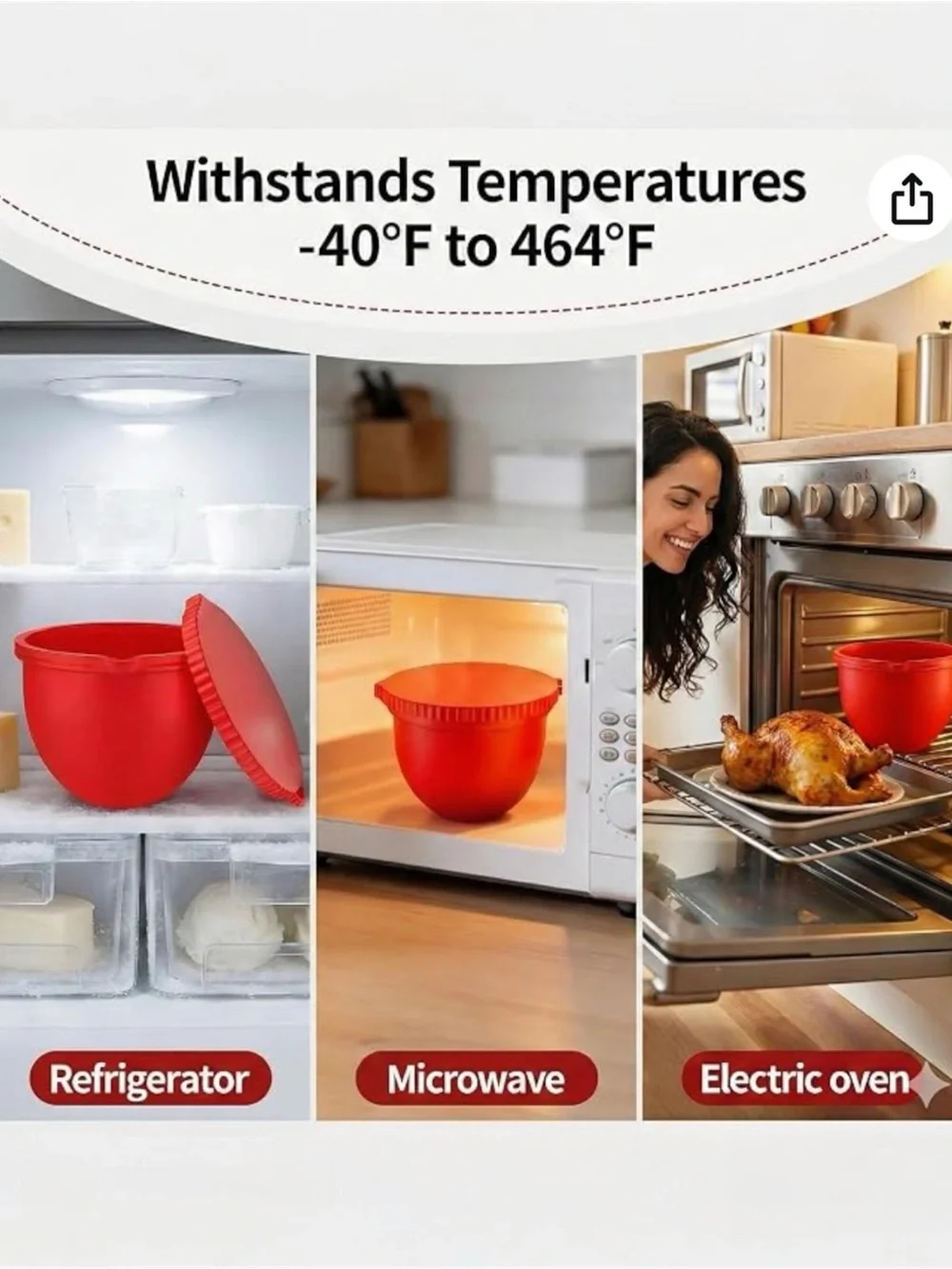 Silicone Red Mixing Bowl with Lid - Kitchen Storage and Prep